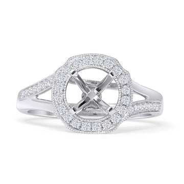 Round Halo Split Shank Diamond Ring